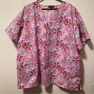 Cassandra O Scrub Top Women’s Size 4X Pink V‎ Neck GrannyCore Pull Over